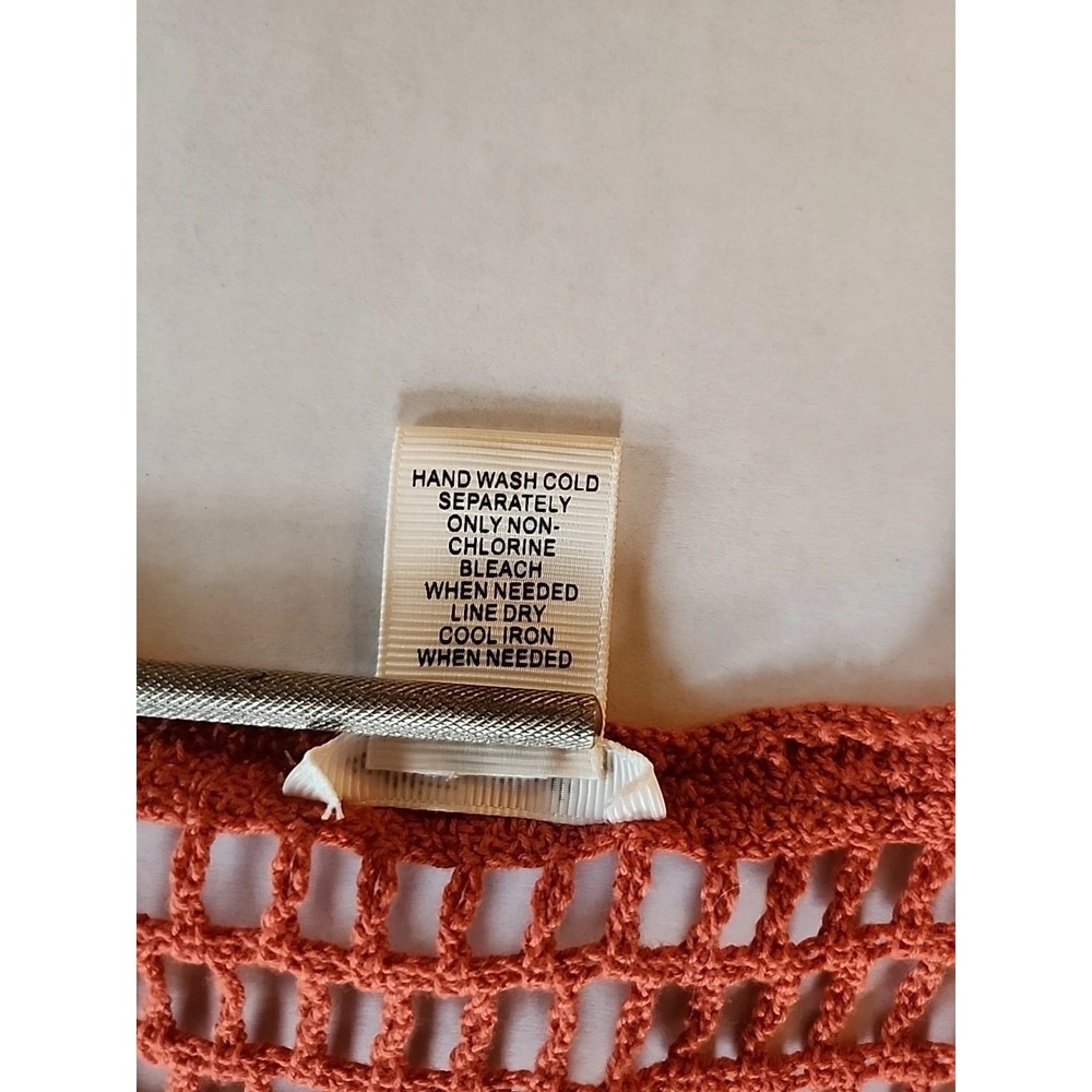 Ultra Pink Womens Crochet Top L Orange Open Knit Layering Boho Festival Cottage - Picture 9 of 9